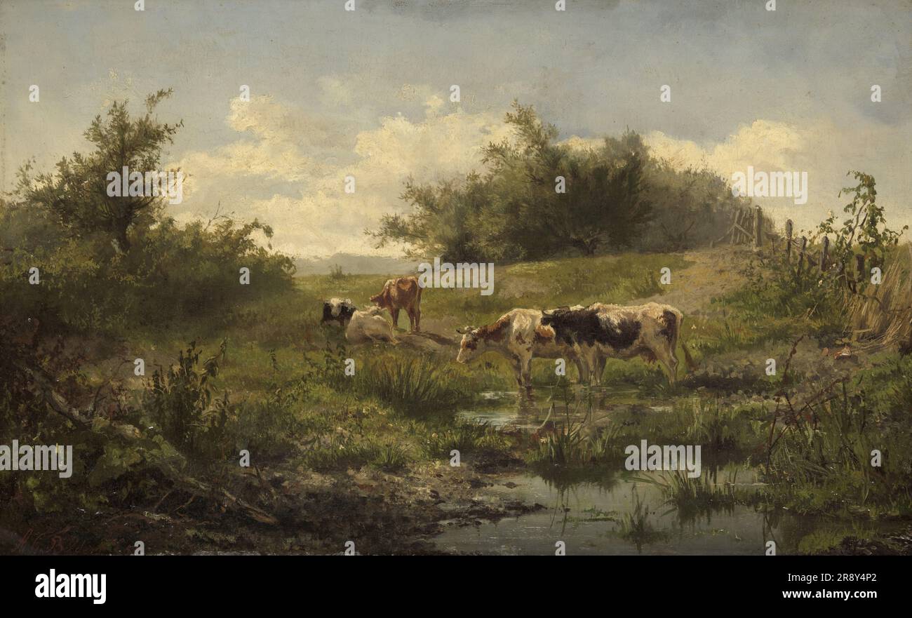 Vaches à un étang, 1856-1858. Banque D'Images