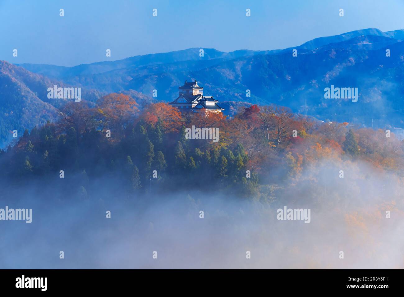 Château Echizen Ono et Mer des nuages en automne Banque D'Images