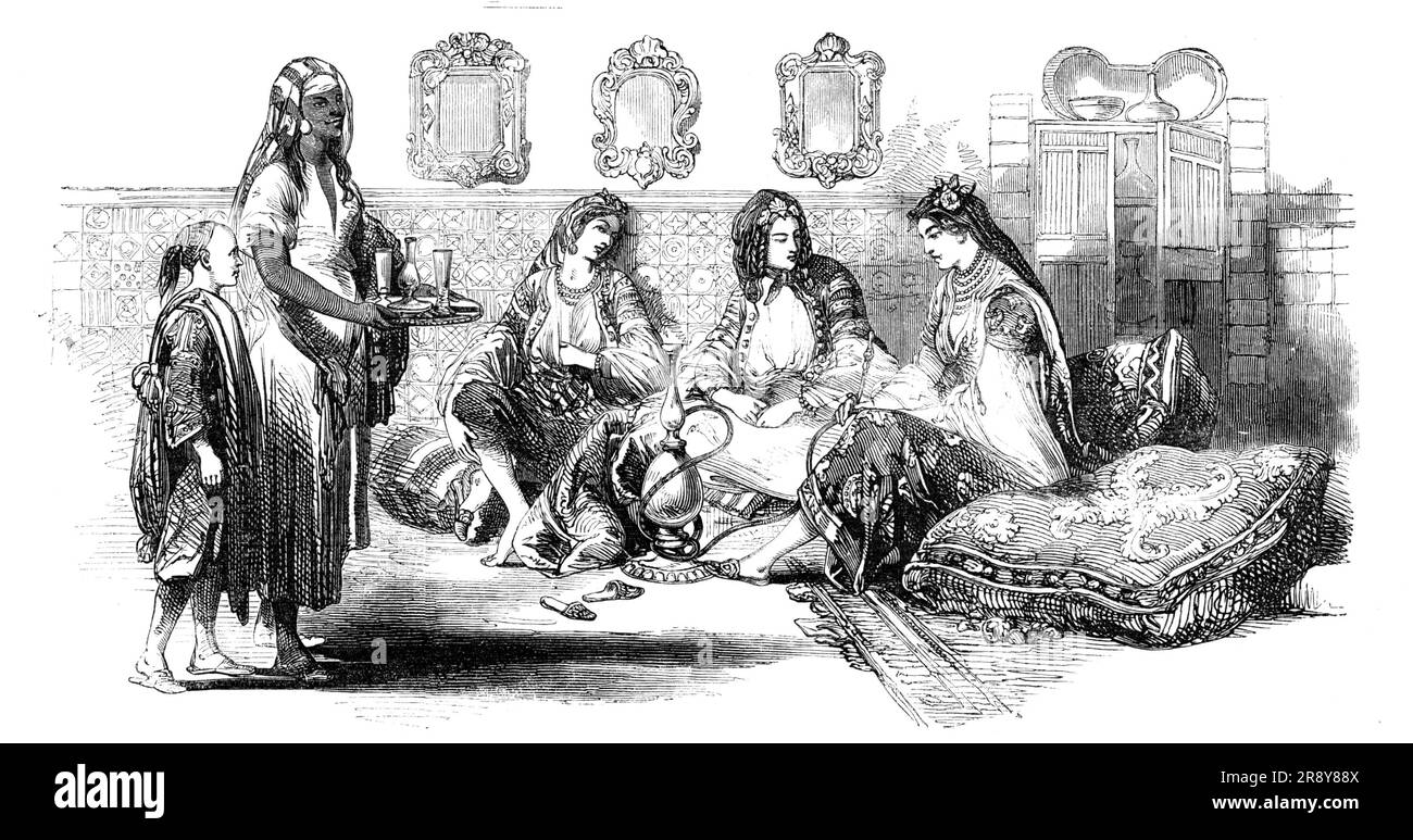 Algerine Women, 1857. Groupe de femmes qui fument un huqqa en Afrique du Nord. De "Illustrated London News", 1857. Banque D'Images