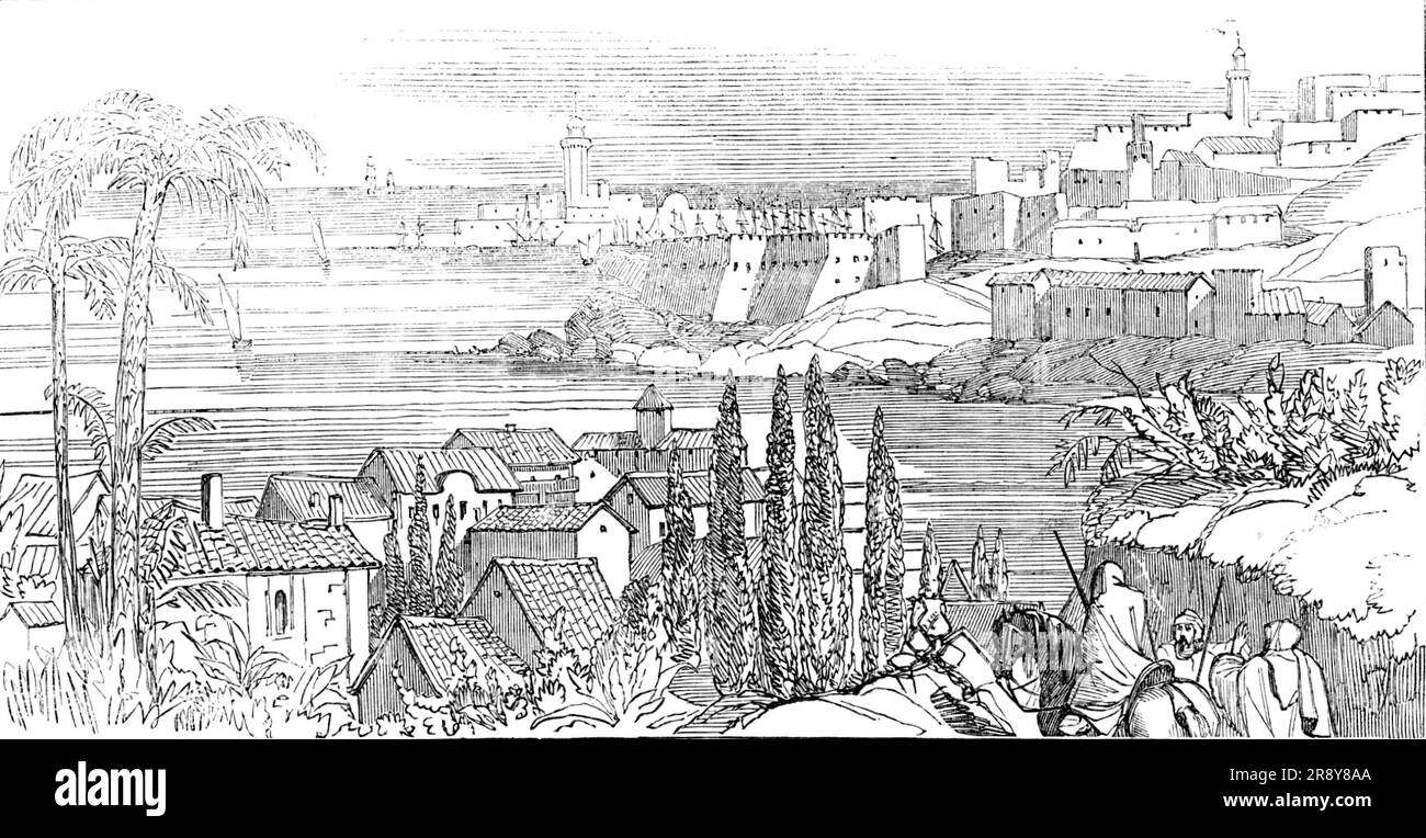 Alger, 1857. "Une conférence très intéressante a été donnée à l'institution littéraire et scientifique de Frome... par l'honorable Major Boyle, député, sur "l'occupation française de l'Algérie"...[le Major Boyle a donné] une histoire d'Alger, maintenant appelée Algérie. L'origine des querelles par lesquelles la France avait gagné l'Algérie, et ainsi obtenu une large adhésion de territoire bordant elle-même, a été extrêmement simple, mais les procédures antérieures du Gouvernement français étaient effroyablement cruelles. Il avait l'intention à cette occasion de se limiter à l'occupation française. Les Maures, en dépit de la seve Banque D'Images