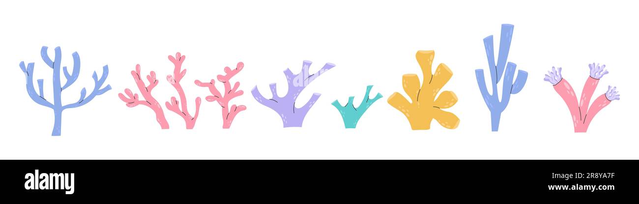 Set de découpe Cartoon plantes et créatures sous-marines Illustration de Vecteur