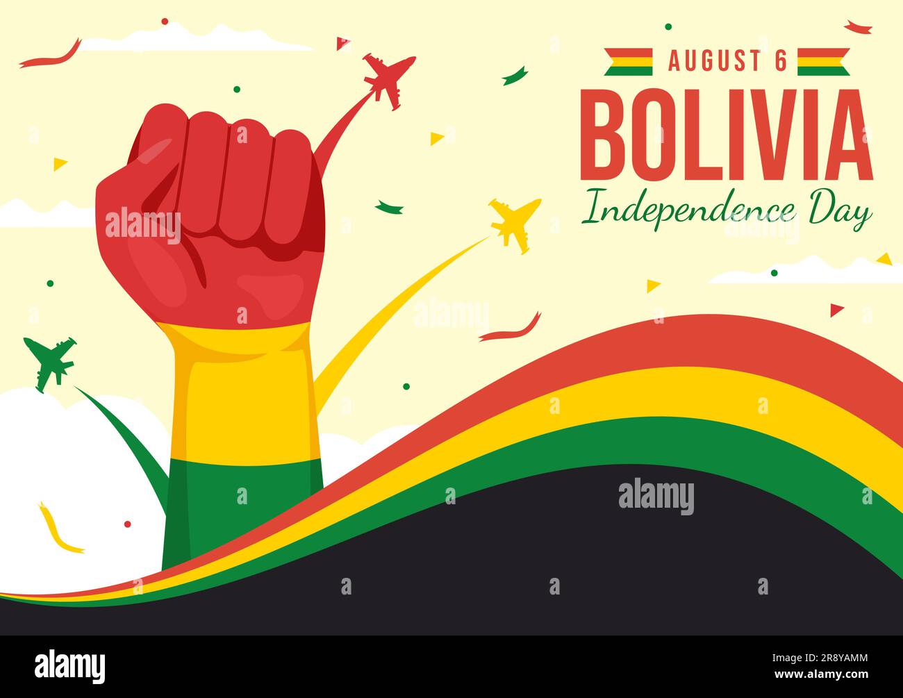 Illustration du vecteur du jour de l'indépendance de la Bolivie le 6 août avec le festival National Holiday in Flat Cartoon page d'arrivée dessinée à la main modèles d'arrière-plan Illustration de Vecteur