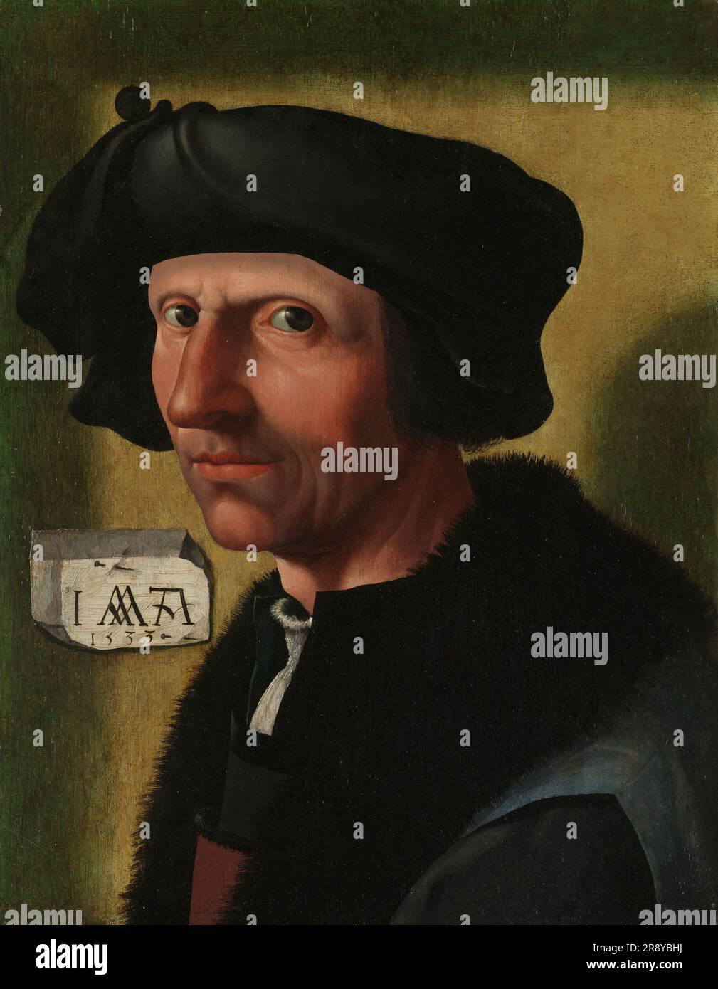 Portrait de Jacob Cornelisz van Oostsanen (c.1472/77-1528/33), c.1533. Les autoportraits indiquent une prise de conscience croissante parmi les artistes de leur propre rôle. Cette œuvre a longtemps été considérée comme le premier autoportrait d'un artiste dans le nord des pays-Bas. Jacob Cornelisz regarde directement le spectateur; derrière lui sur un morceau de papier est la date, 1533, et le monogramme de l'artiste I (Iacob), A (Amsterdam) autour d'un W inversé: Pour Warre, probablement une allusion au nom de guerre ou Warre qu'il a parfois utilisé. Banque D'Images