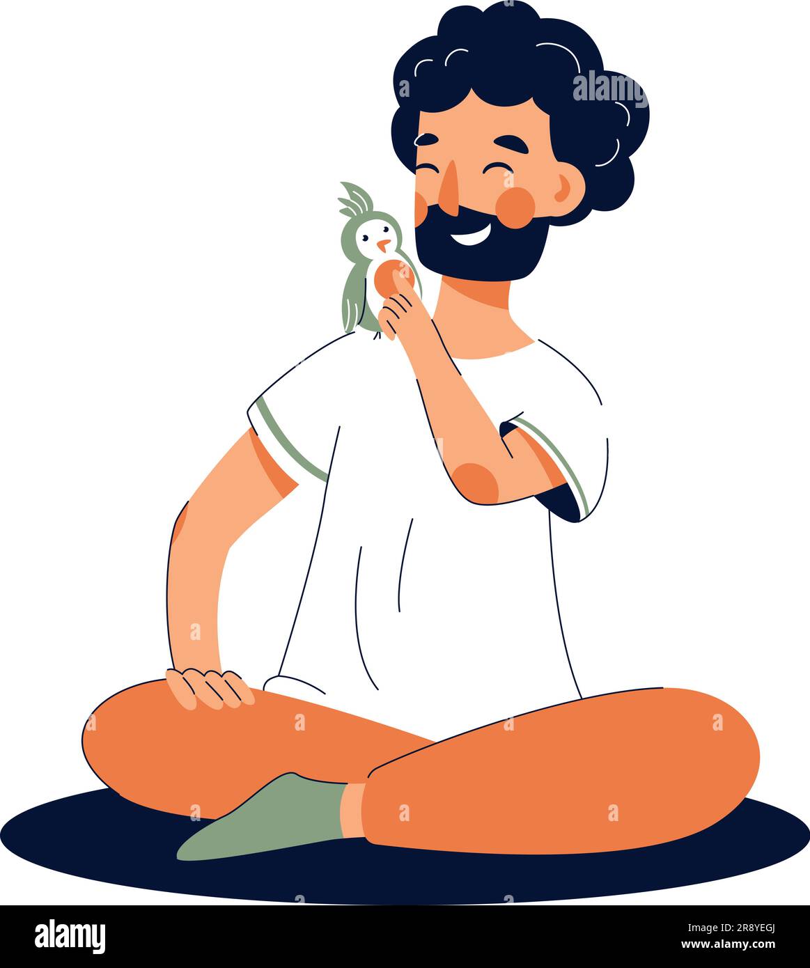 Des hommes heureux avec le perroquet drôle. Joli garçon avec animal, illustration vectorielle Illustration de Vecteur