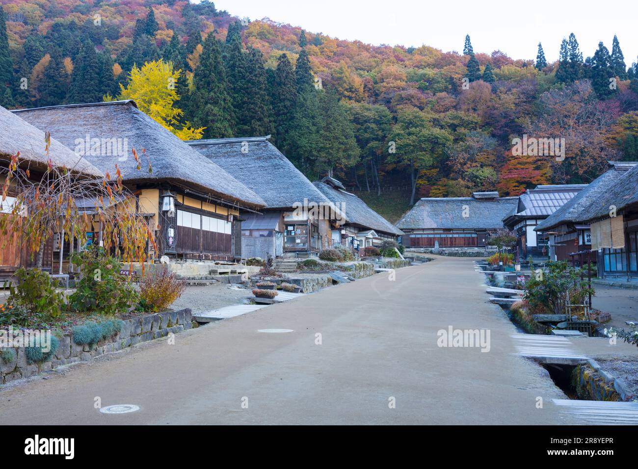 Ohuchijuku en automne Banque D'Images