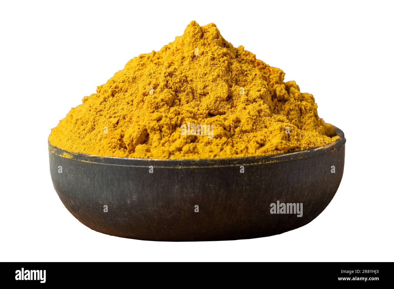 Poudre de masala au curry. Poudre de curcuma ou poudre de curry épice dans un bol isolé sur fond blanc. İndian épices. Concept d'épices sèches. gros plan Banque D'Images