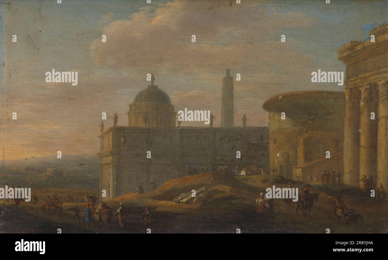 Vue sur la ville italienne, 1650-1689. Banque D'Images