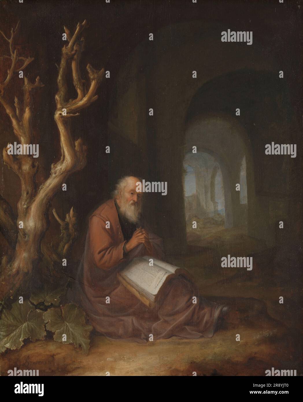 Un Hermit priant dans une ruine, 1650-1668. Banque D'Images