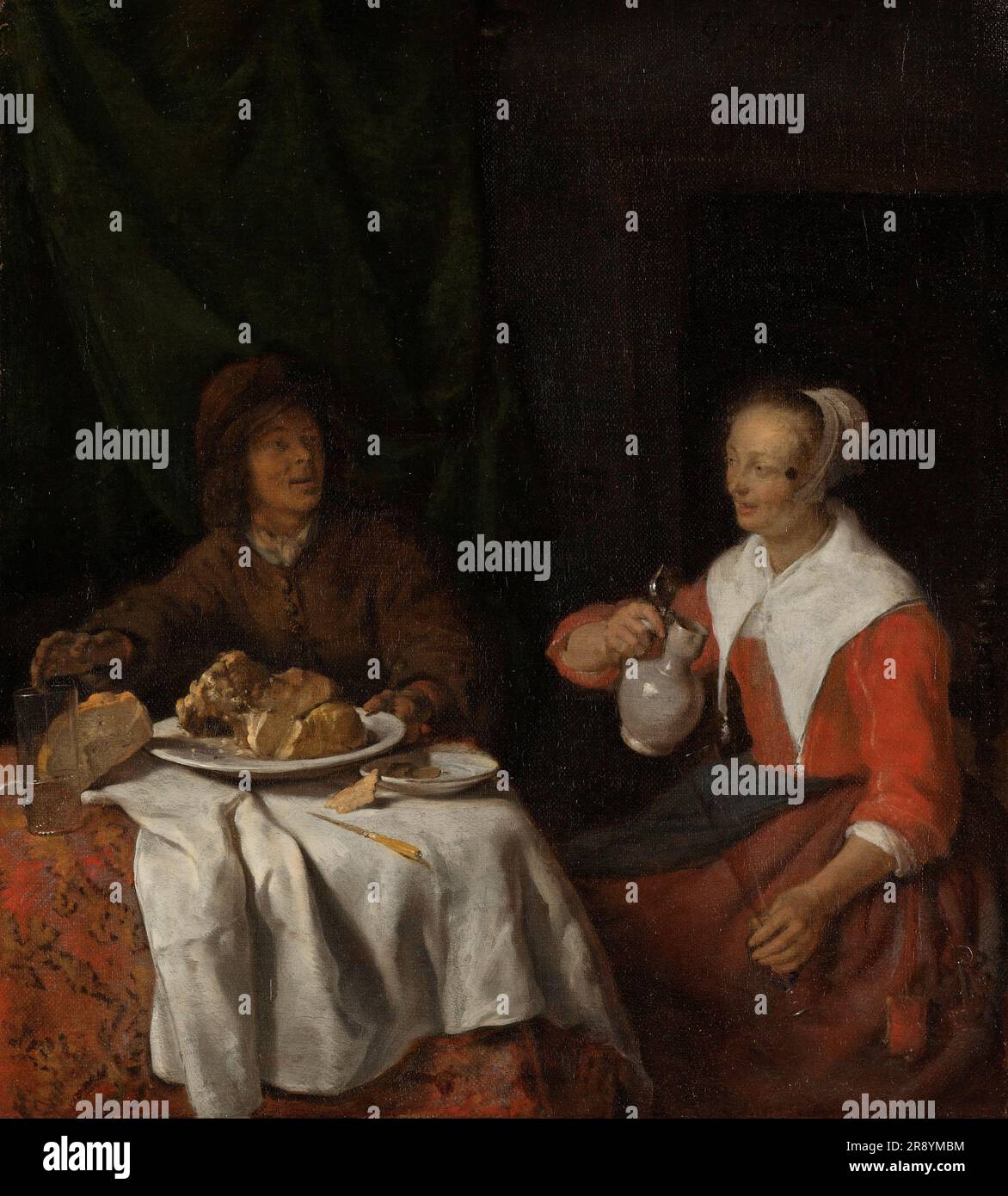 Homme et femme à un repas, 1650-1660. Banque D'Images