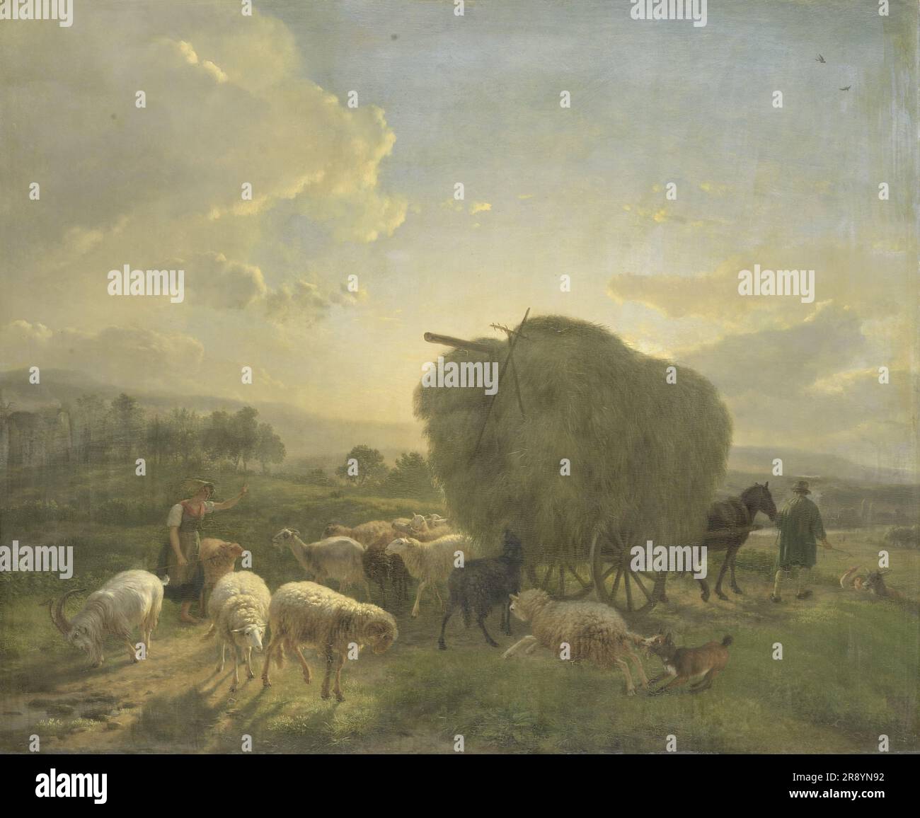 Paysage avec mouton et fourgon à foin, 1822-1824. Banque D'Images