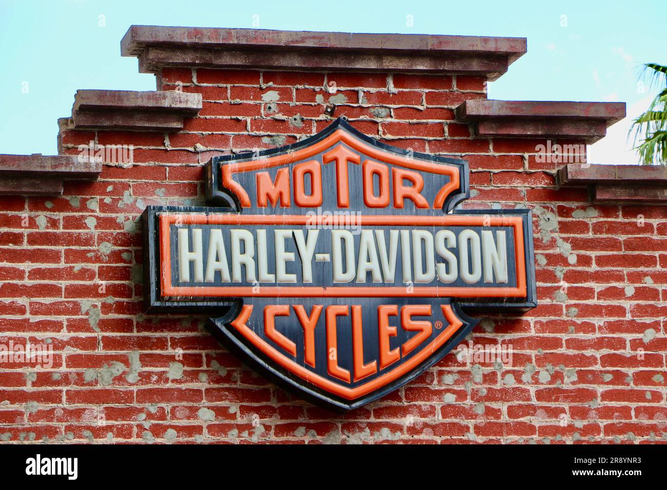 Harley-Davidson Motor cycles signe sur un mur de briques Downtown Las Vegas Nevada USA Banque D'Images