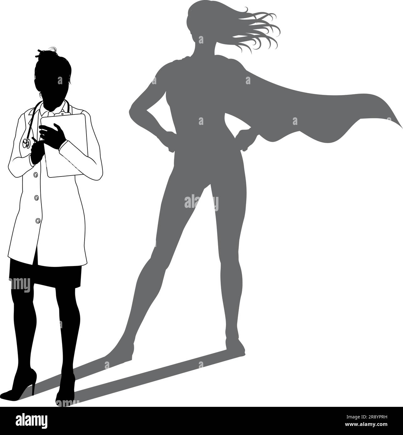 Super-héros Doctor avec Super Hero Shadow Silhouette Illustration de Vecteur