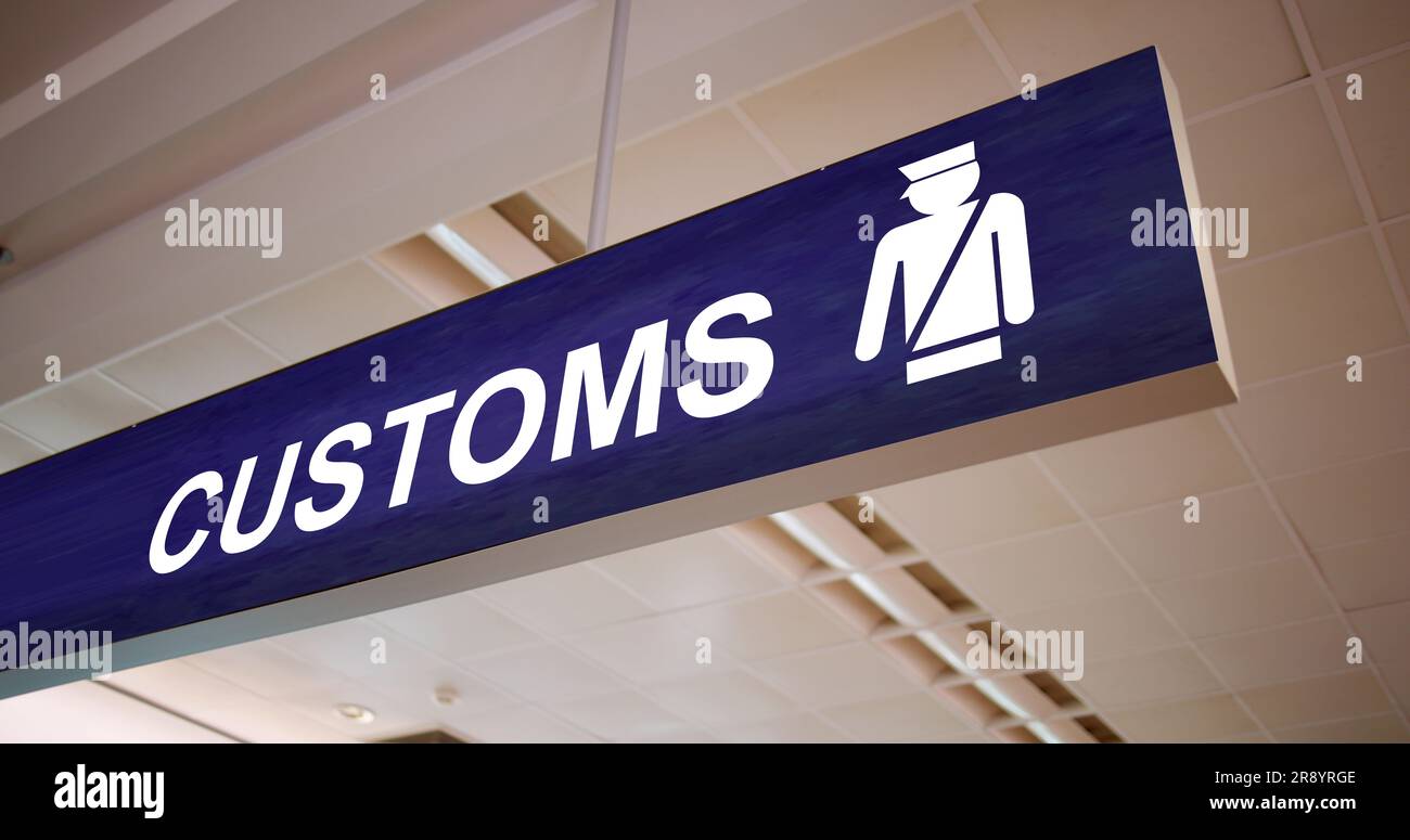 Panneau de douane de voyage à l'aéroport. TVA taxe à l'importation Banque D'Images