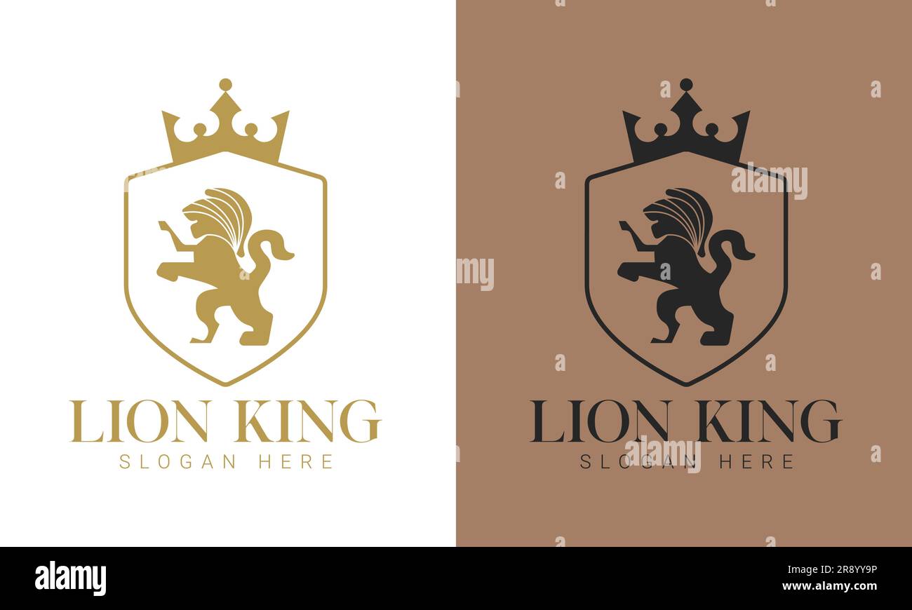 Logo Royal Lion King Shield Design logo King Crown de luxe Illustration de Vecteur