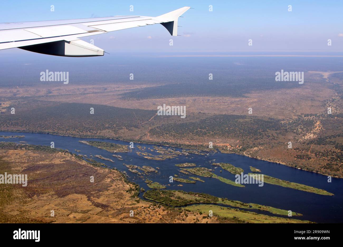 Approche de Livingstone, vue sur le fleuve Zambèze, Zambie Banque D'Images
