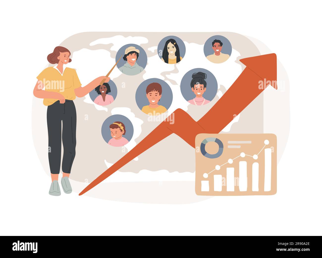 Illustration du vecteur de concept isolé de croissance de population. Service de recensement, explosion démographique mondiale, croissance de la quantité humaine, taux d'accroissement naturel, surpopulation, concept de vecteur démographique. Illustration de Vecteur