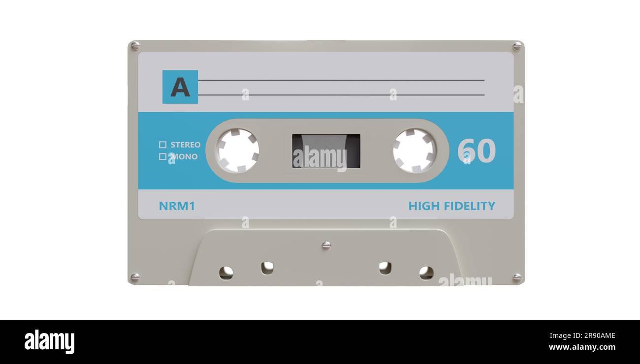 Cassette isolée sur fond blanc, son de musique rétro Banque D'Images