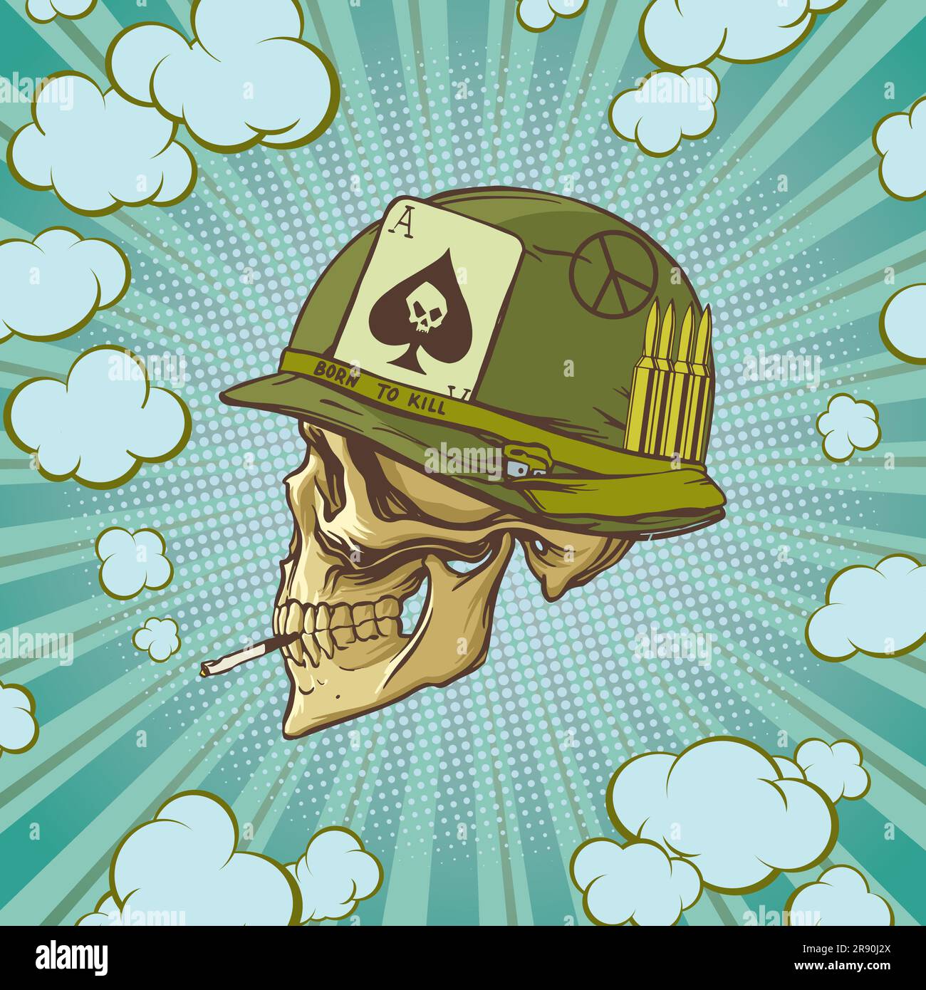 Concept crâne en casque style pop art pour l'impression et le design. Illustration vectorielle. Illustration de Vecteur