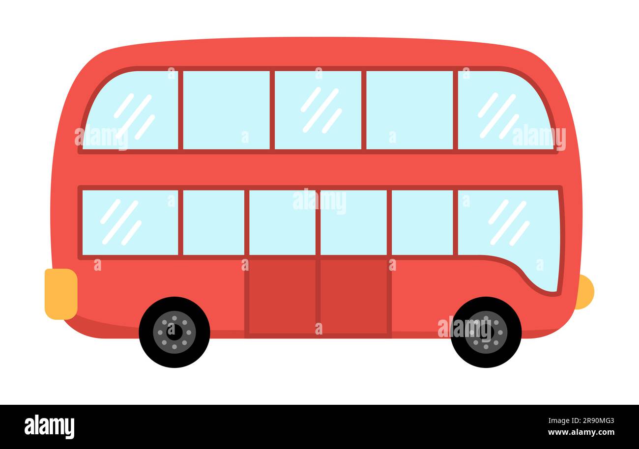 Bus à impériale rouge vectoriel. Autobus drôle pour les enfants. Clip art pour véhicule mignon Icône des transports publics isolée sur fond blanc Illustration de Vecteur