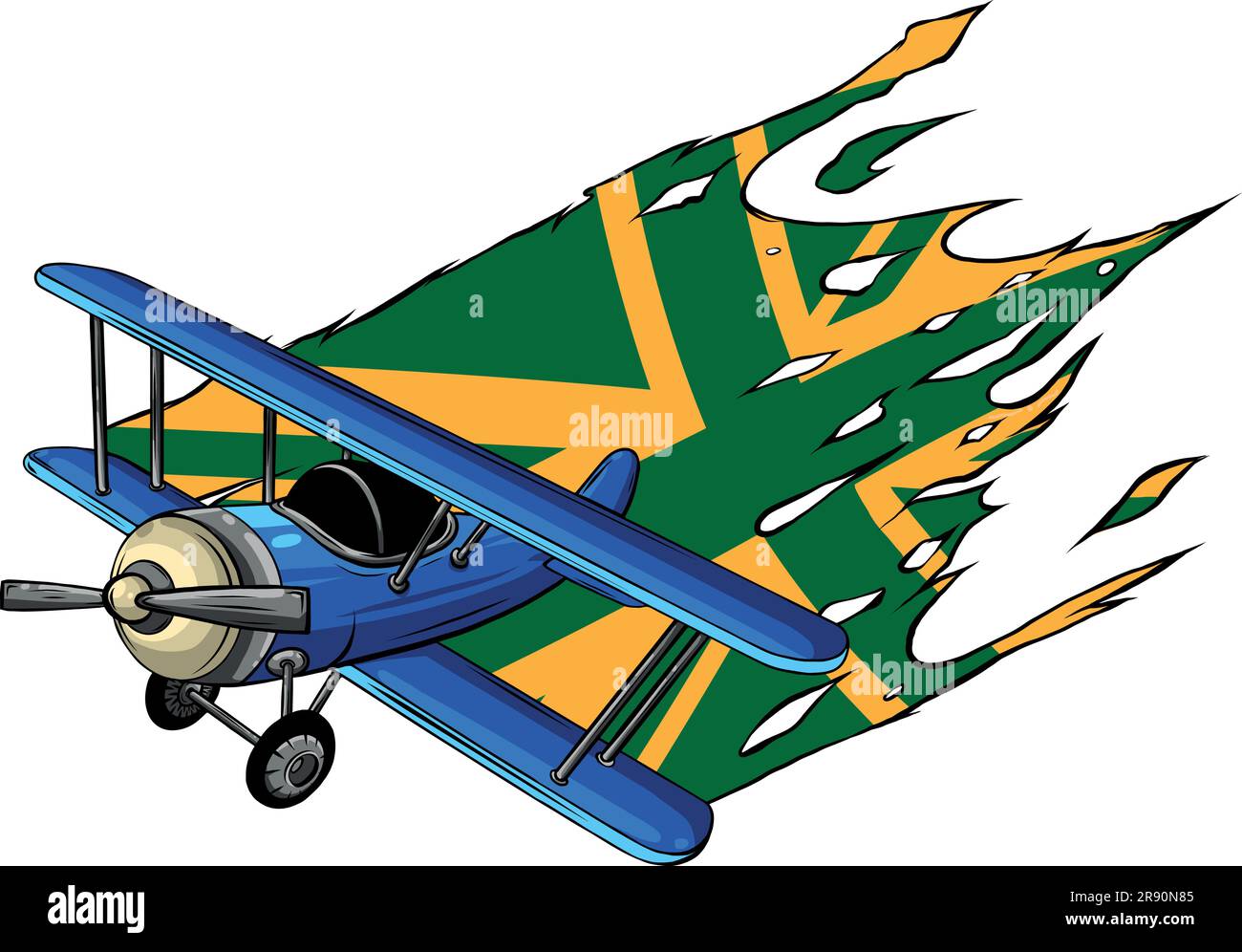 Ancien avion rétro vintage avec drapeau de chien long Illustration de Vecteur