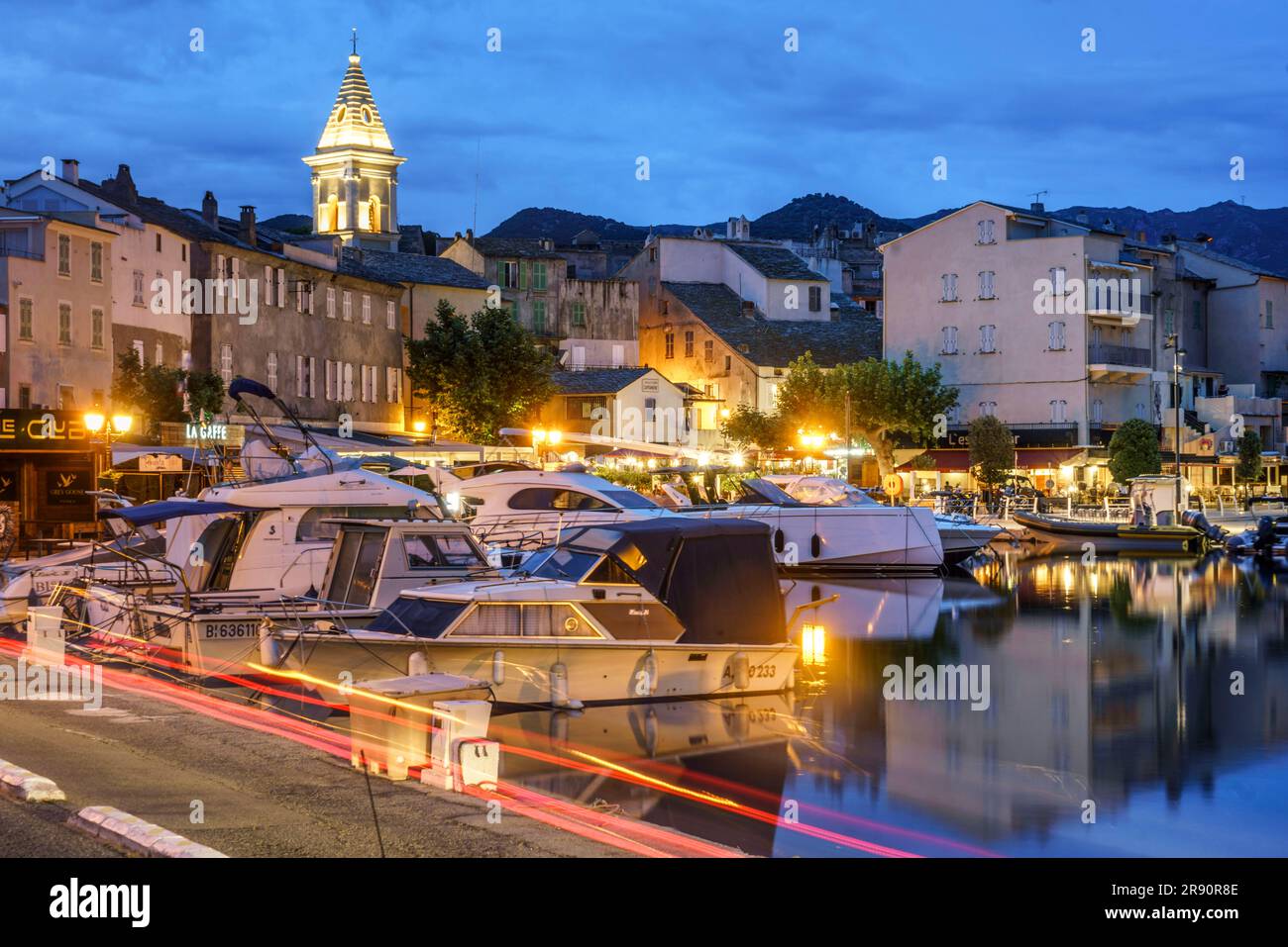 Saint-Florant, Hafen, Blaue Stunde, Korsika, Frankreich, Europe Banque D'Images