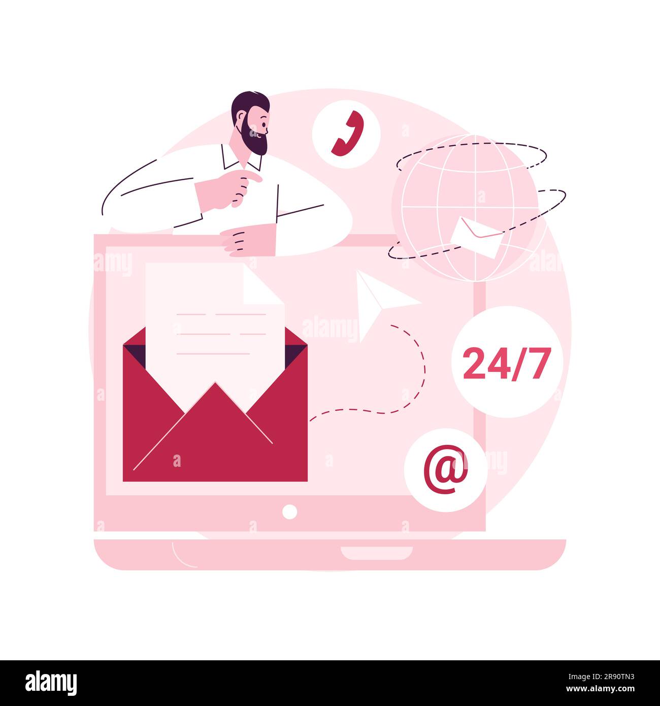 Prenez contact avec l'illustration abstraite du vecteur de concept. Initier le contact, nous contacter, formulaire de commentaires en ligne, parler à votre client, centre de contact, ligne d'assistance, adresse de l'entreprise, métaphore du résumé du chat en direct. Illustration de Vecteur