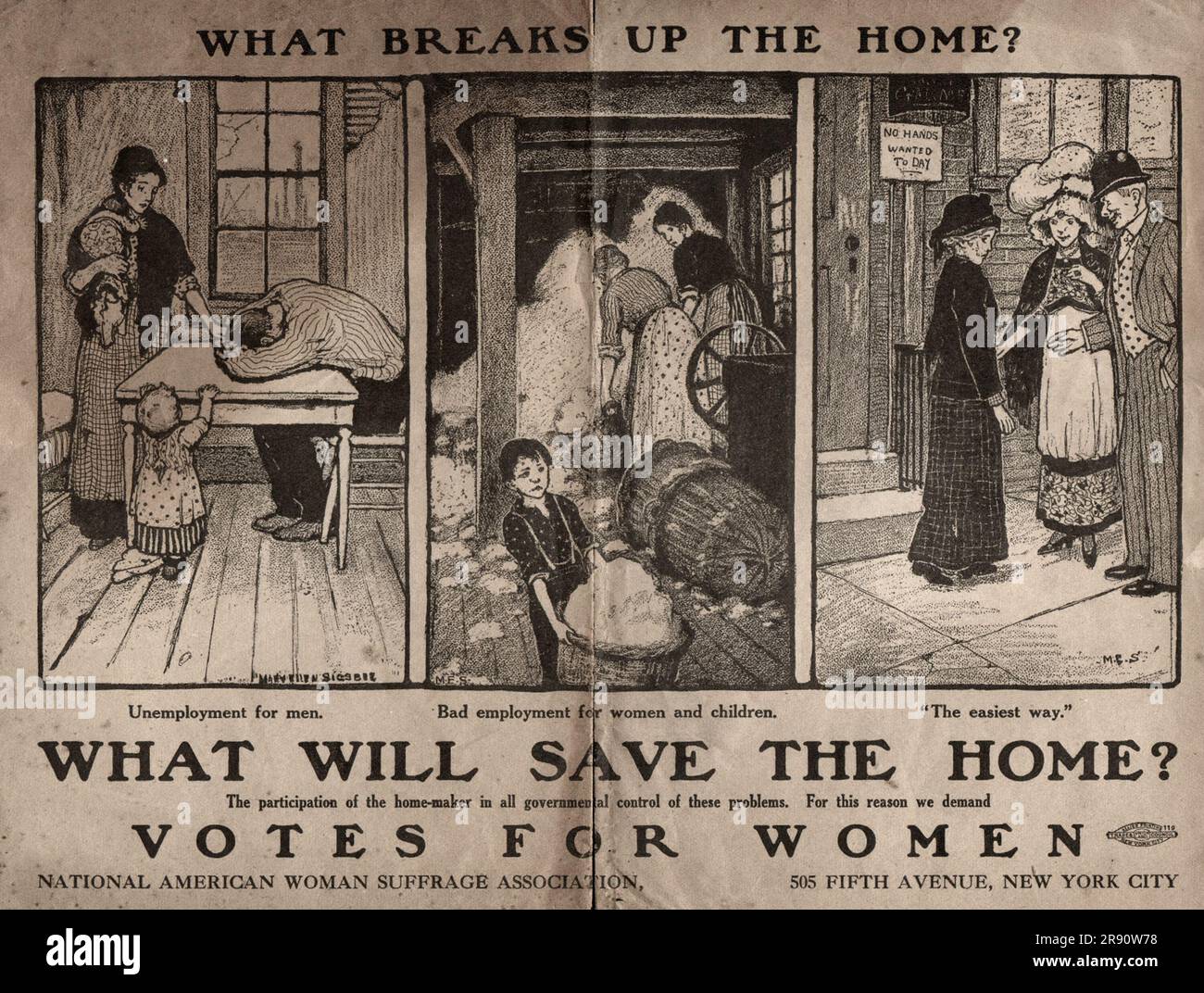 Affiche de l'Association nationale américaine de suffrage des femmes 'Qu'est-ce qui casse la maison? Qu'est-ce qui sauvera la maison ? Votes pour les femmes vers 1917 Banque D'Images