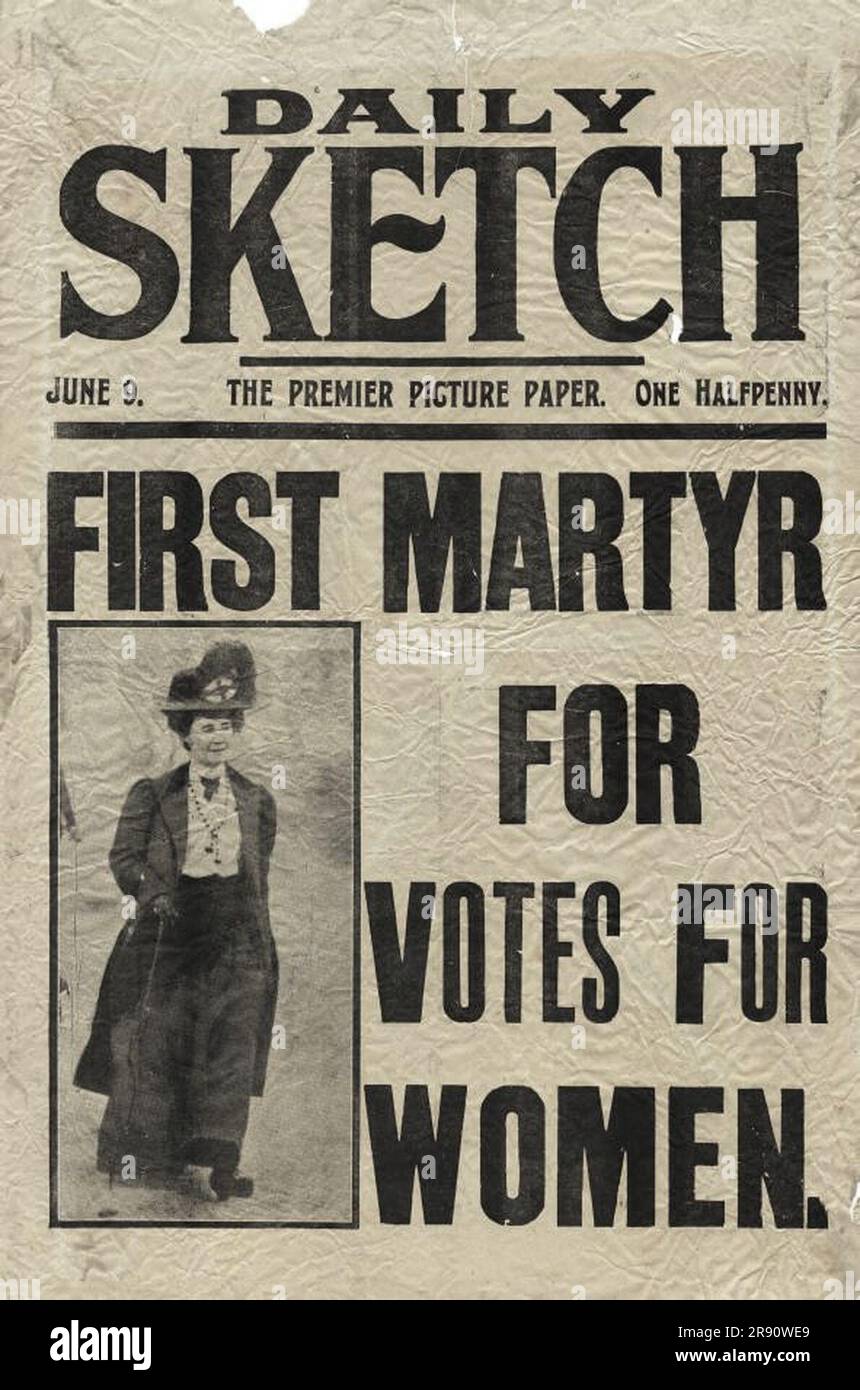 La première page du Daily Sketch, le 9 juin 1913 avec une photo d'Emily Davison avec le titre Premier Martyr pour votes pour femmes Banque D'Images