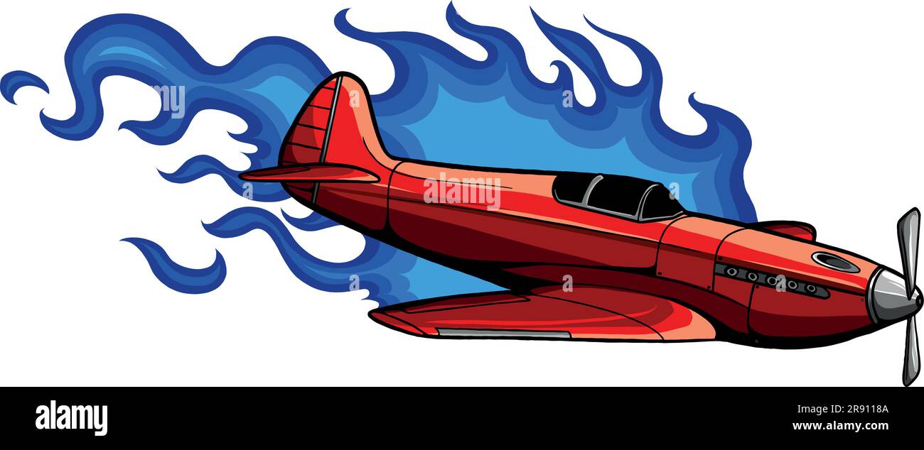 illustration vectorielle d'un avion d'époque avec des flammes Illustration de Vecteur