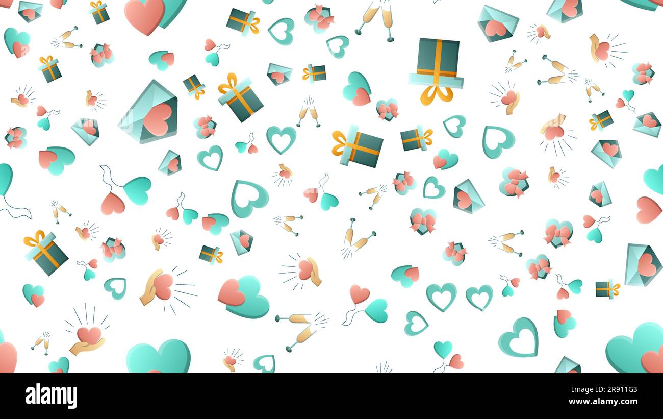 Motif sans fin de magnifique amour festif ensembles joyeux de coeur tendre avec des loupes abrite des flèches et des lettres sur un dos blanc Illustration de Vecteur