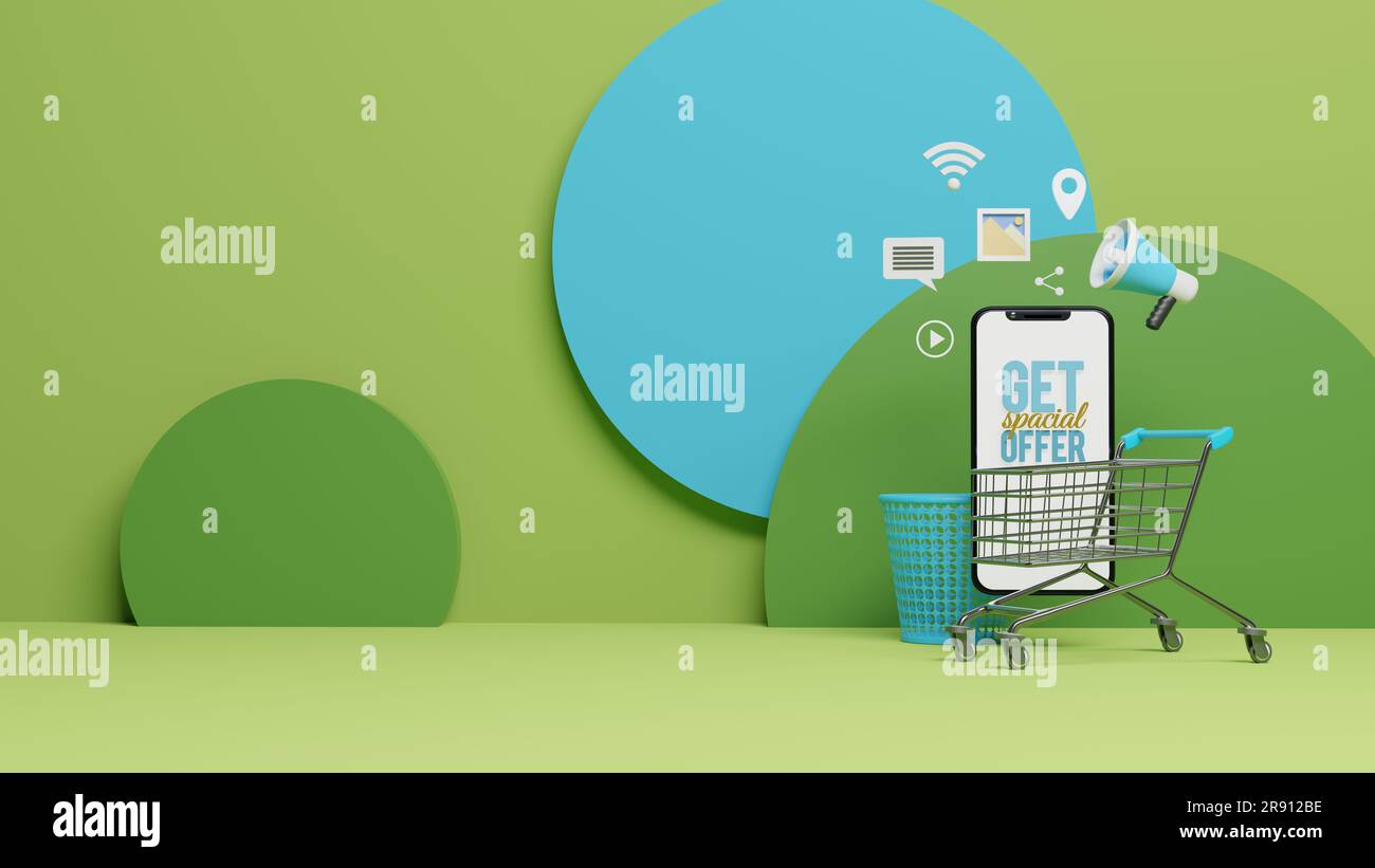 3D création d'une bannière d'offre spéciale en ligne avec un smartphone. EID  al adha et vente en ligne d'été Photo Stock - Alamy