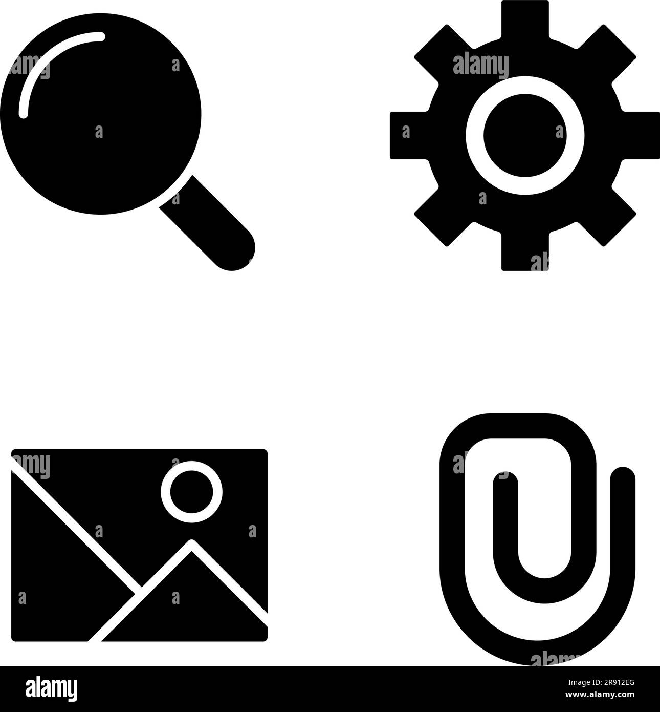 Les éléments du site Web sont des icônes de glyphe noires placées sur un espace blanc Illustration de Vecteur