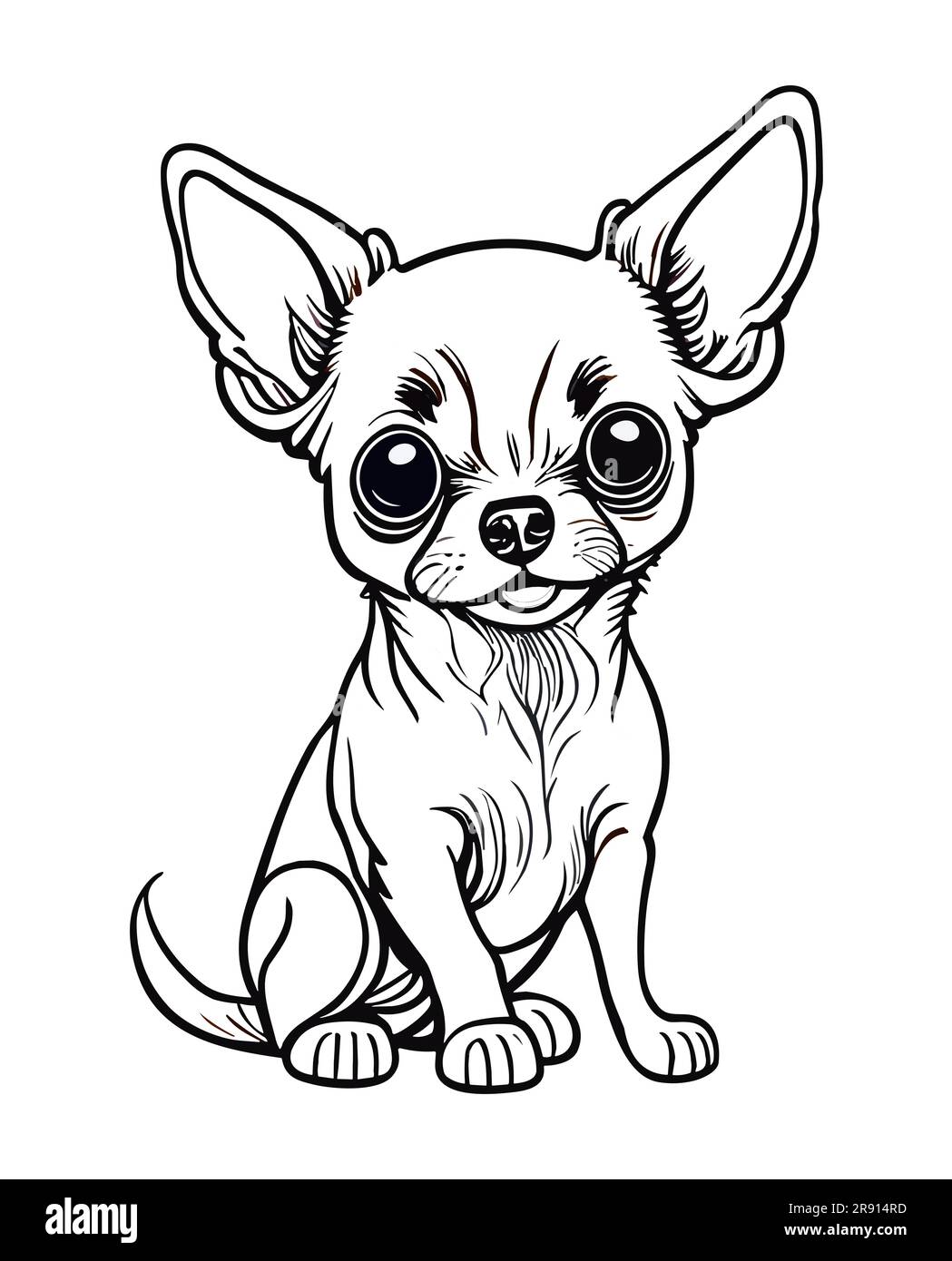 Page de coloriage Contour de dessin animé mignon Chihuahua chiot, chien. Livre de coloriage pour enfants. Tracé de contour monochrome vectoriel isolé sur fond blanc. Illustration de Vecteur