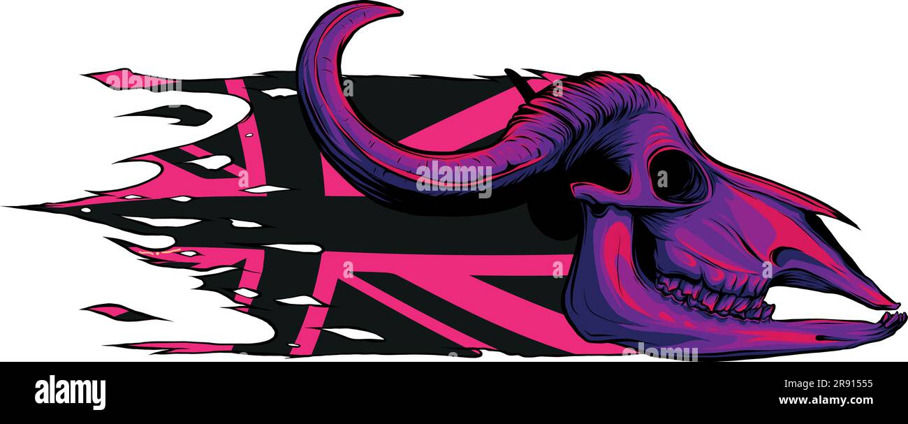 Illustration vectorielle du crâne de taureau avec cornes et drapeau du royaume-uni Illustration de Vecteur