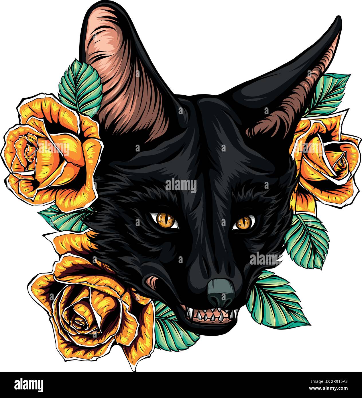 illustration vectorielle de la tête de renard avec des roses Illustration de Vecteur