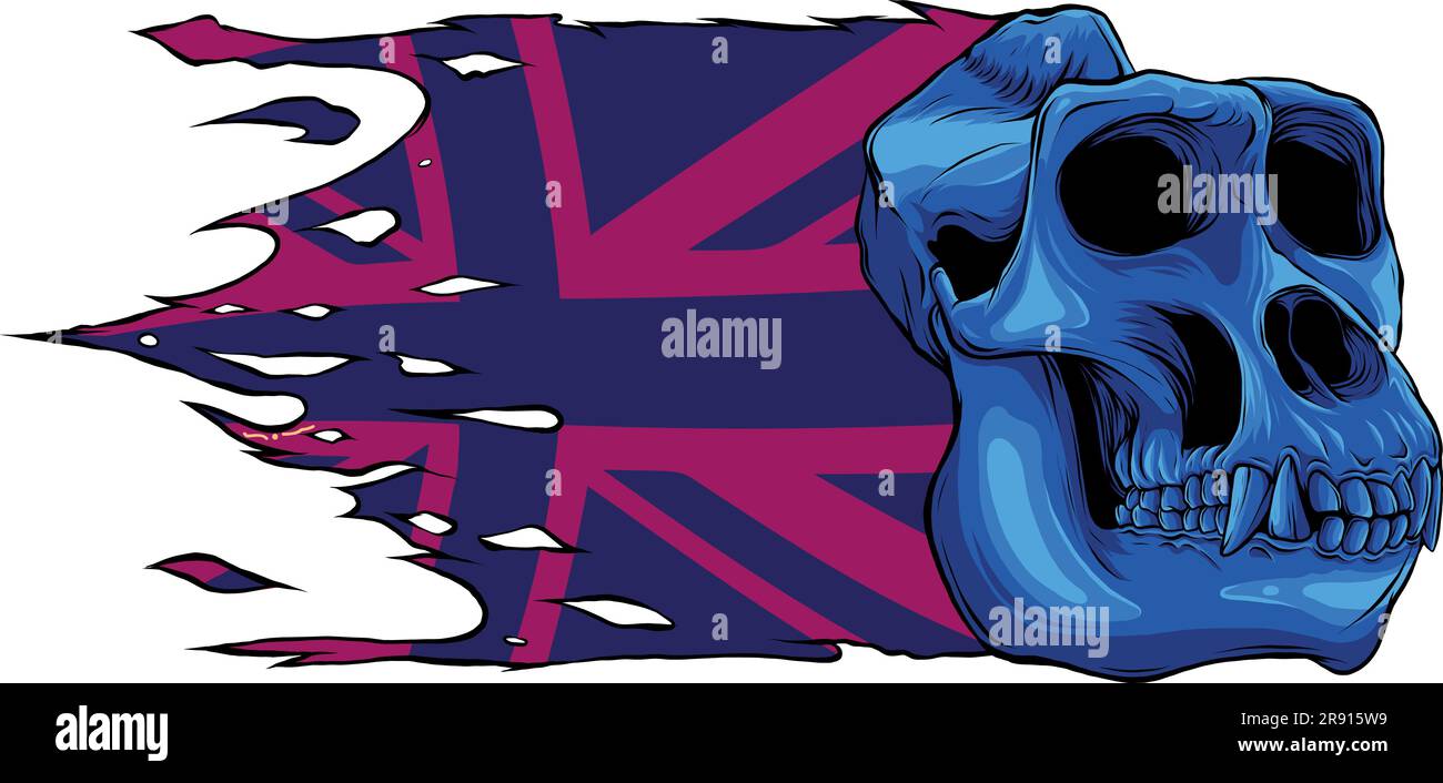 illustration vectorielle du crâne de singe avec drapeau du royaume-uni Illustration de Vecteur