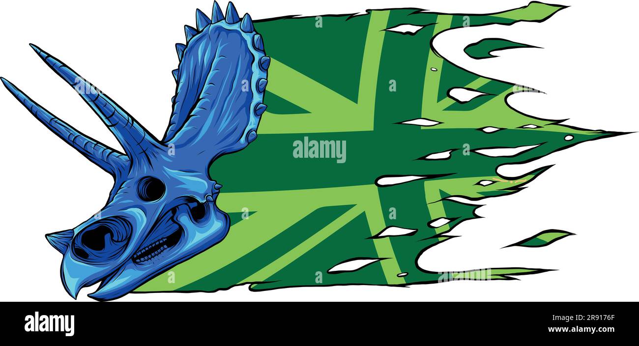 illustration vectorielle du crâne de triceratops avec drapeau du royaume-uni Illustration de Vecteur