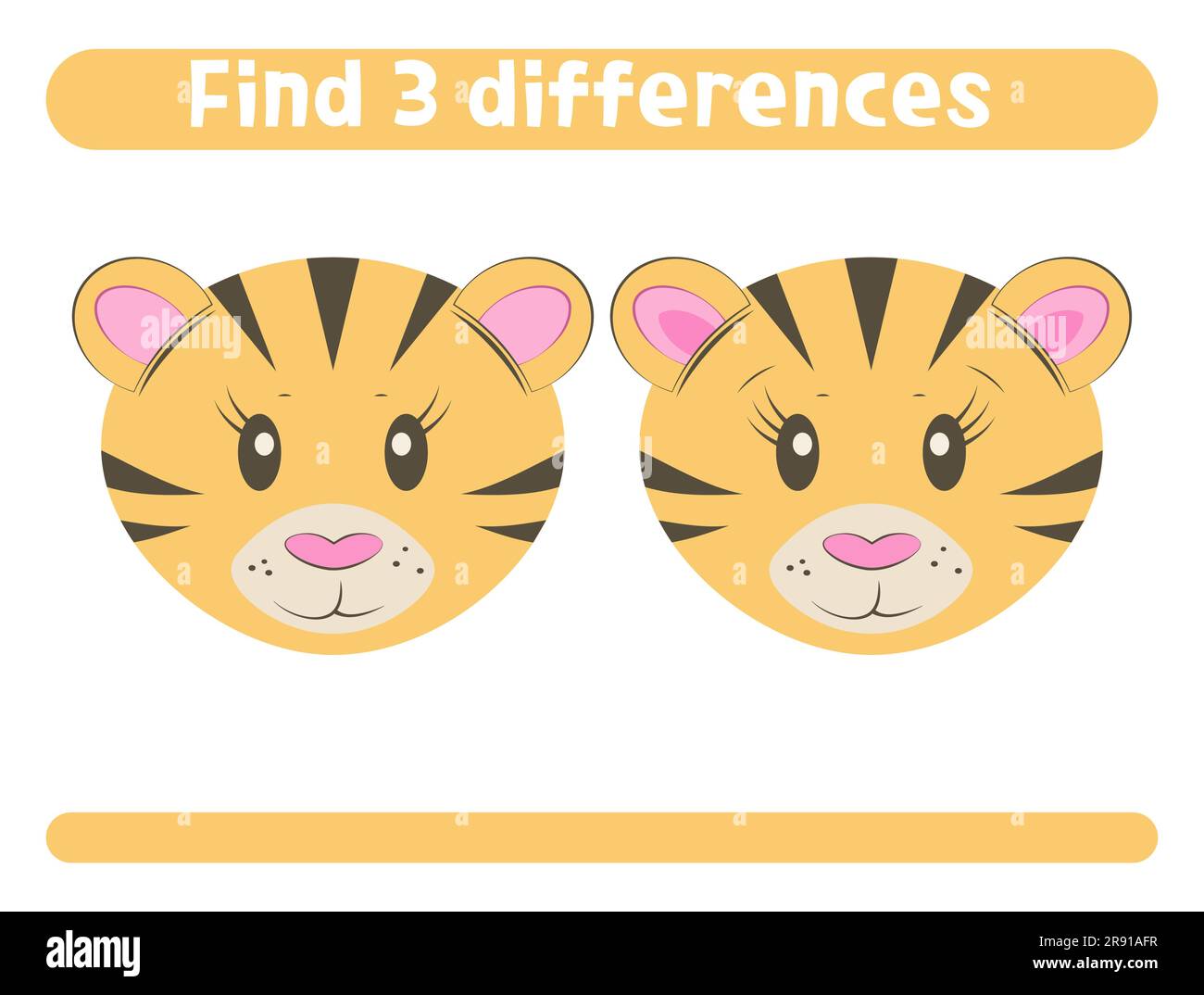 Trouver trois différences Cute Tiger feuille de travail pour les enfants Illustration de Vecteur