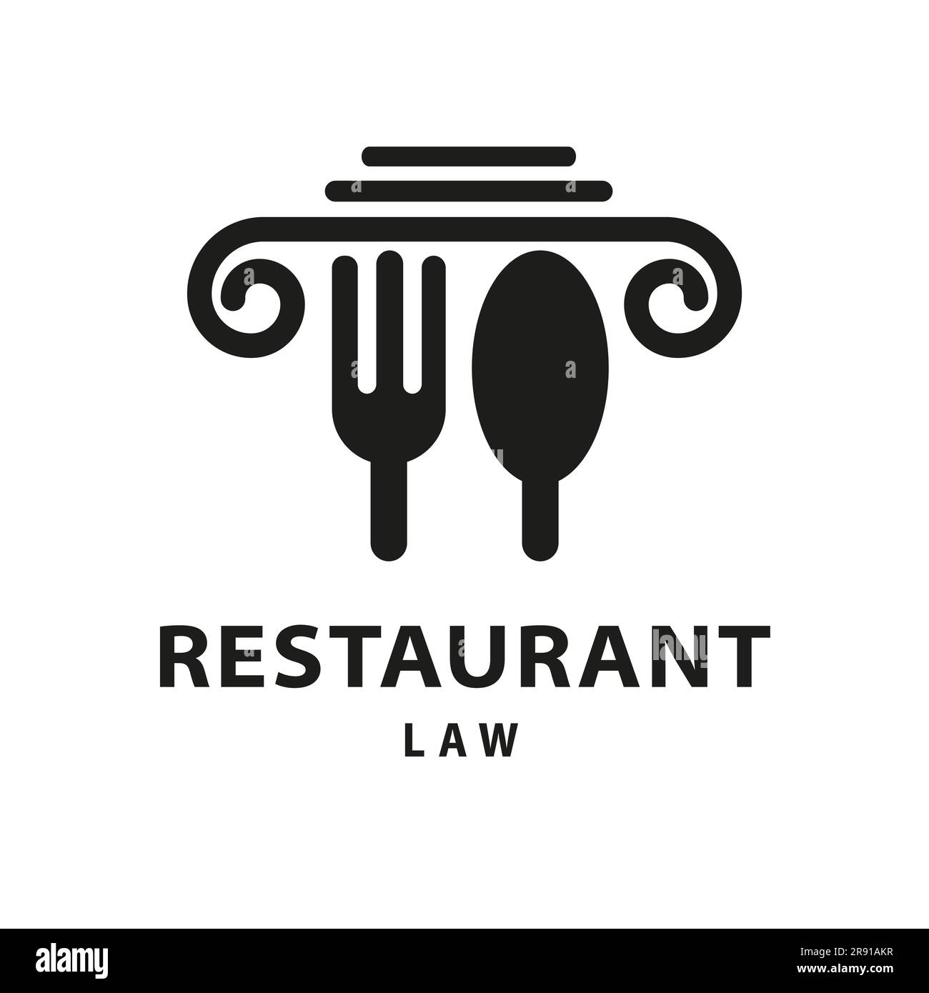 Assiette à fourchettes et restaurant pilier inspiration, symbole du cabinet d'avocats de justice Illustration de Vecteur