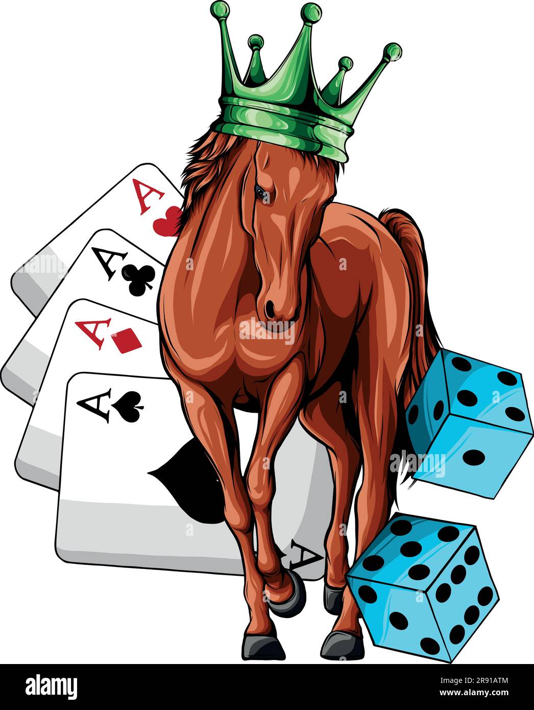 illustration vectorielle de cheval avec couronne et jeu de casino Illustration de Vecteur