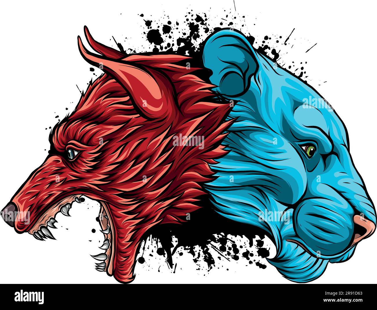 illustration vectorielle de la tête du lion et du loup Illustration de Vecteur