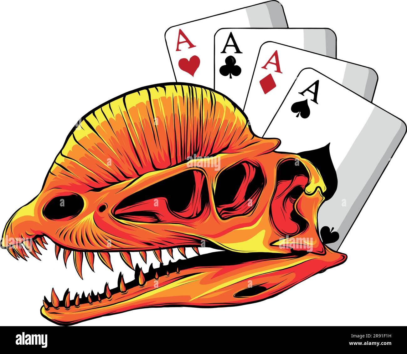 illustration vectorielle du crâne de dilosaurus avec des cartes de poker Illustration de Vecteur