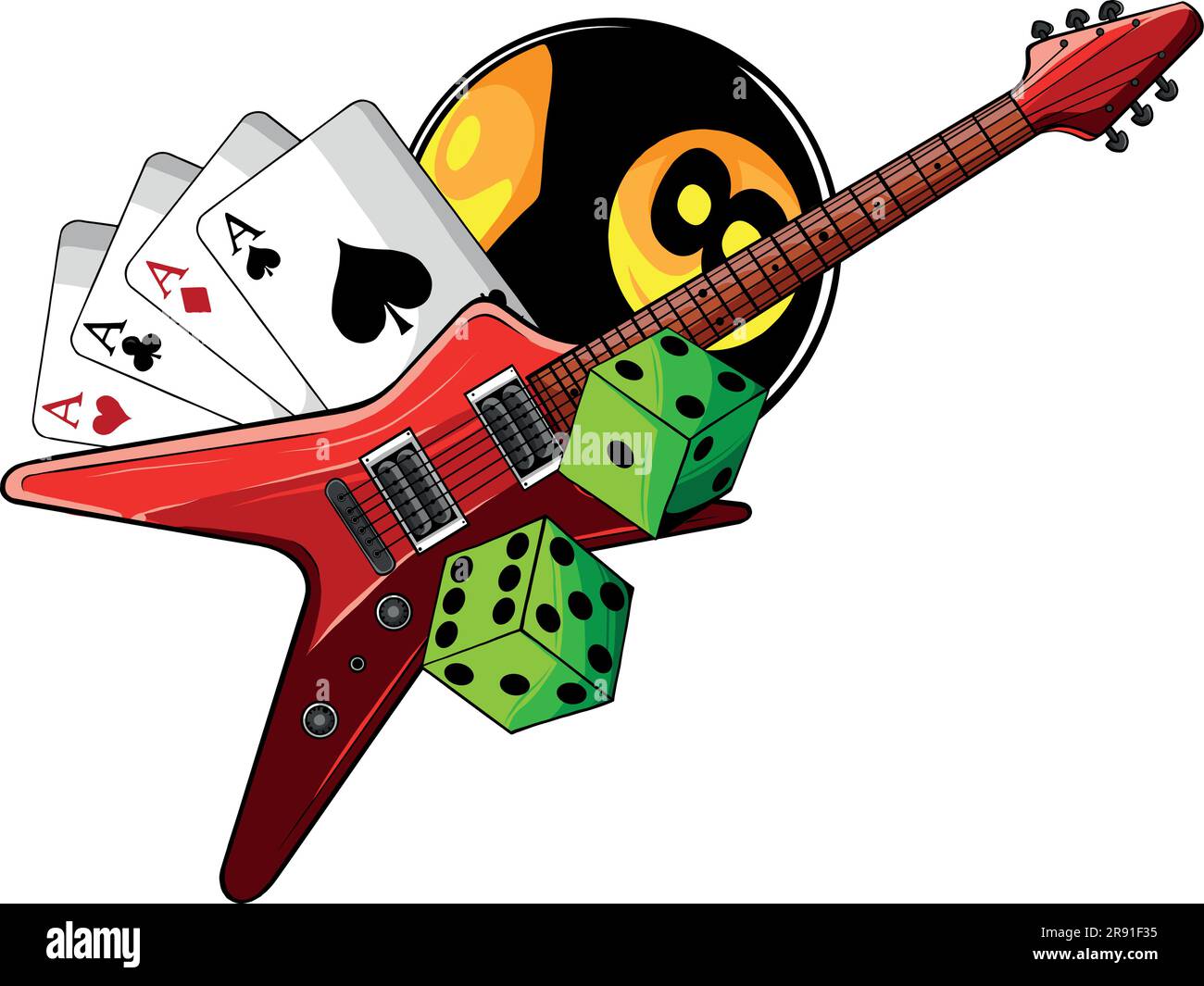 Illustration vectorielle de guitare électrique avec jeu de casino Illustration de Vecteur