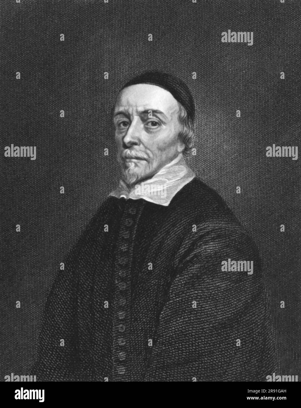 Angleterre: c. 1630 une gravure du médecin anglais William Harvey qui a été la première personne à décrire le système circulatoire sanguin du corps humain. Banque D'Images