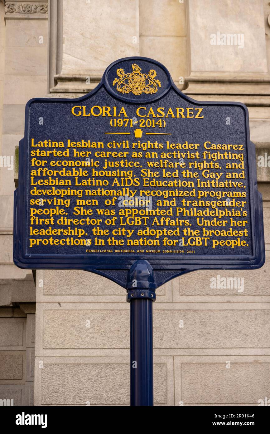 Plaque Gloria Casarez leader des droits civiques dans le centre de Philadelphie PA Banque D'Images