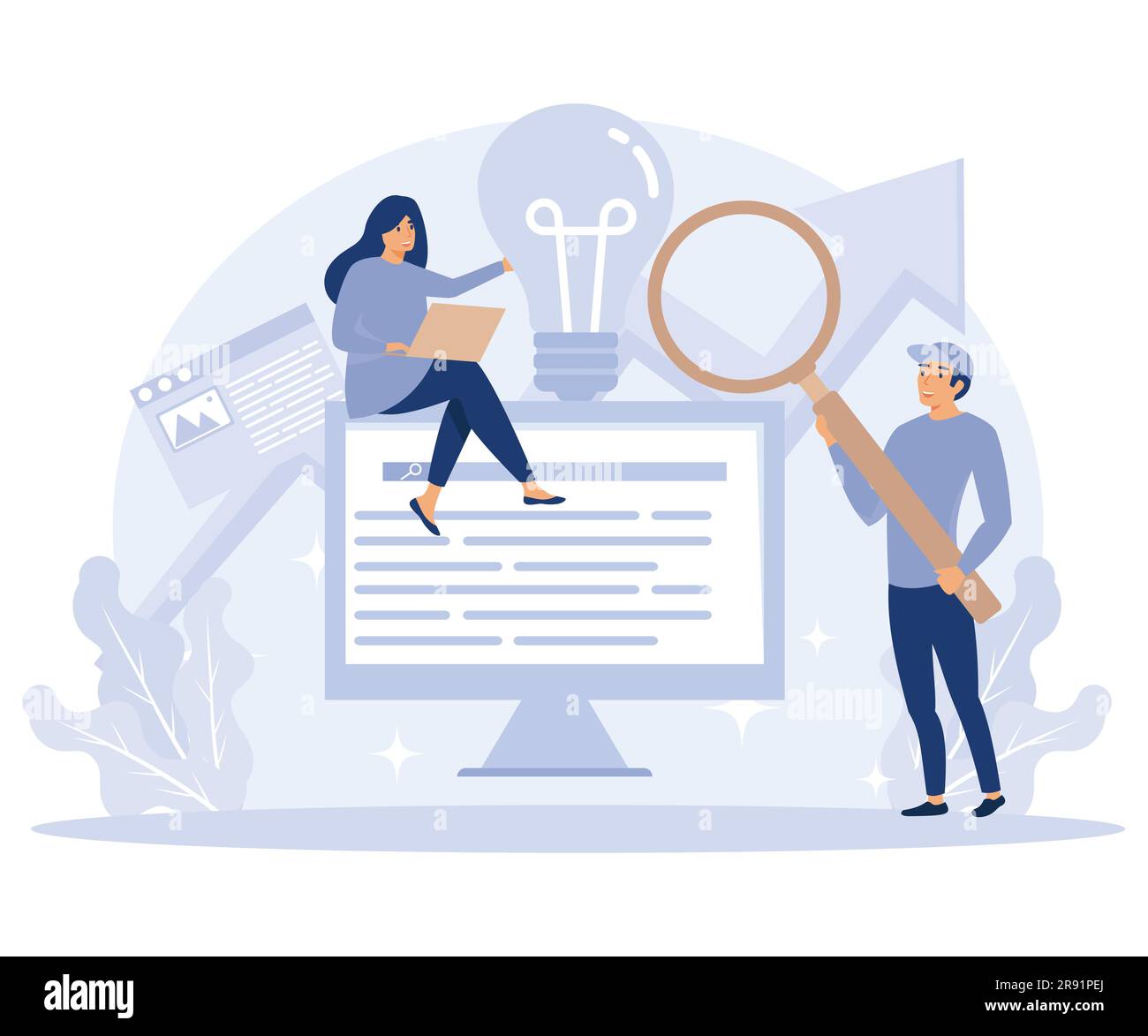 Concept d'optimisation de site Web, optimisation de copie, logiciel d'analyse de SEO, affaires en ligne, mot-clé cible, illustration moderne à vecteur plat Illustration de Vecteur