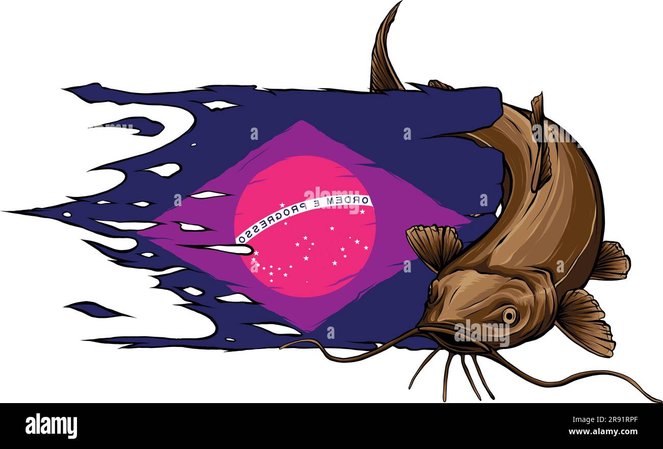 Illustration vectorielle de poisson-chat avec drapeau du brésil Illustration de Vecteur