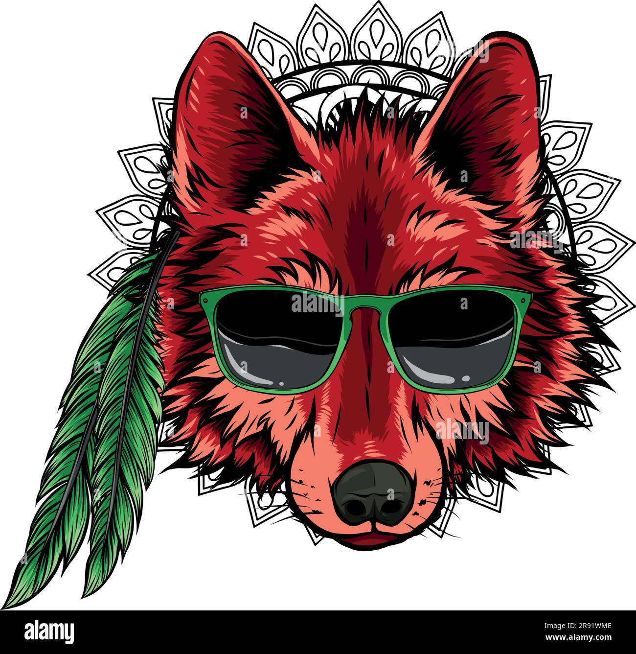 illustration vectorielle de la tête de loup avec lunettes de soleil Illustration de Vecteur