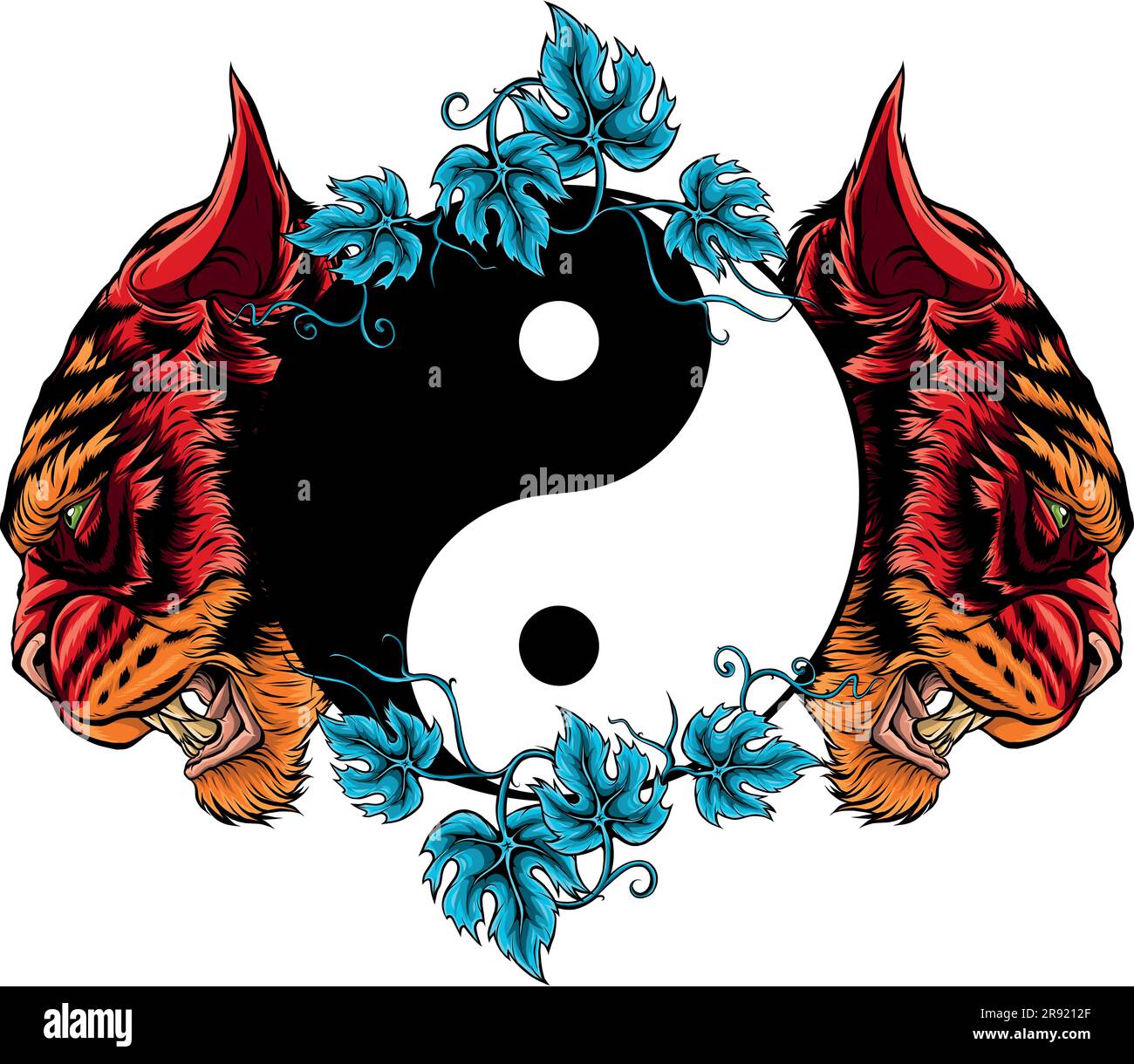 illustration vectorielle de deux têtes de tigre avec symbole yin yang Illustration de Vecteur