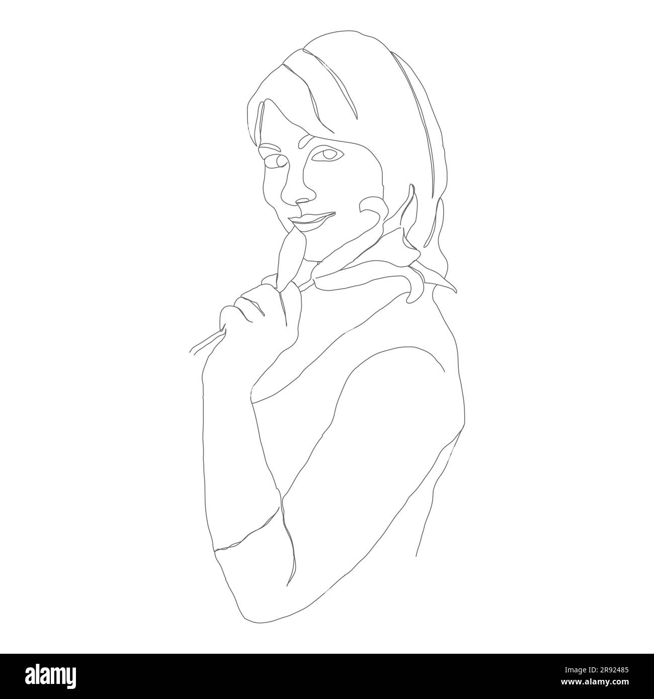 Portrait abstrait d'une femme avec une fleur dans un style linéaire. Illustration pour le design, les affiches et les idées créatives Illustration de Vecteur